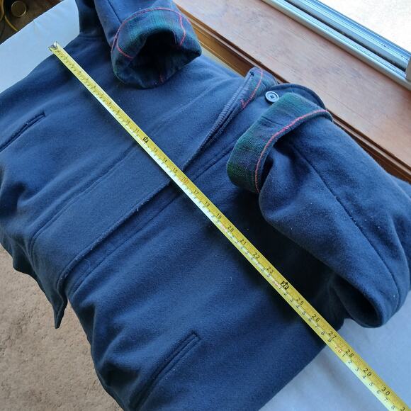 Herman Kay Wool Hooded Bib Jacket 16 Vintage 90s? warm coat navy plaid lined - Picture 10 of 13